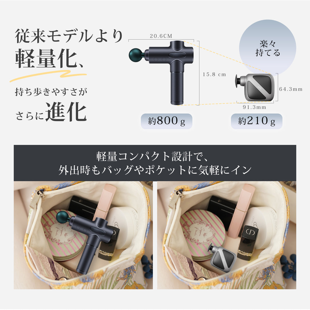 YETE ハンディ筋膜リリースガン 超軽量210g 手のひらサイズ 4段階振動 静音設計 3種ヘッド付き 首肩ケア 筋トレ後 オフィス 家庭用 男女兼用