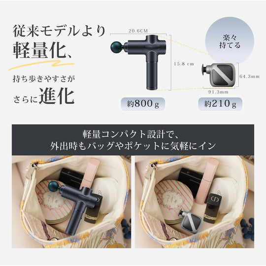 YETE ハンディ筋膜リリースガン 超軽量210g 手のひらサイズ 4段階振動 静音設計 3種ヘッド付き 首肩ケア 筋トレ後 オフィス 家庭用 男女兼用