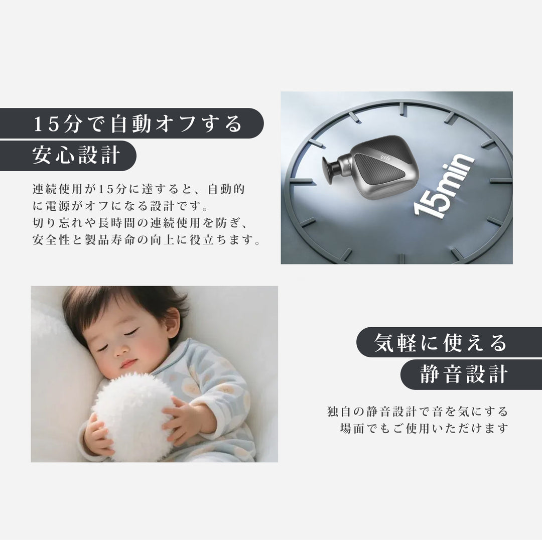 YETE ハンディ筋膜リリースガン 超軽量210g 手のひらサイズ 4段階振動 静音設計 3種ヘッド付き 首肩ケア 筋トレ後 オフィス 家庭用 男女兼用